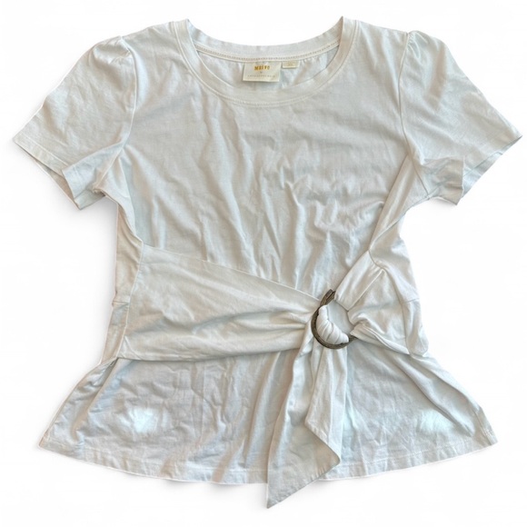 Anthropologie Maeve White Short Sleeve Blouse with Ring Detail - Picture 2 of 4